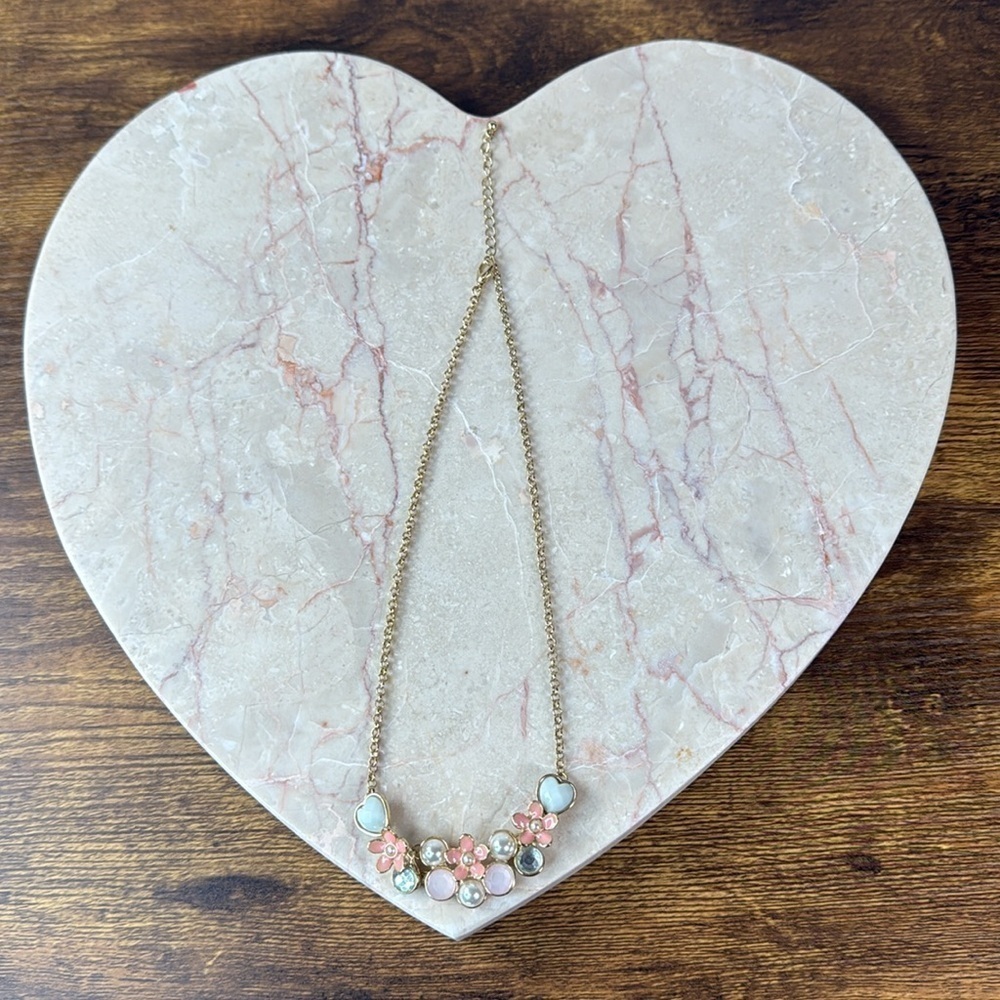 Enamel Lacquer Floral Necklace with Pink and Gold Accents